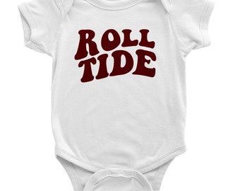 Roll Tide Retro Baby Short Sleeve Onesie | University of Alabama | Bama | Alabama Football | Crimson Tide | College Game Day