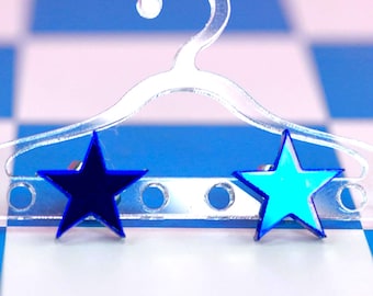 Pendientes de estrella / joyería acrílica con espejo azul / pequeños pendientes de botón