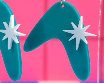Pendientes boomerang color turquesa estilo moderno de mediados de siglo / joyería atómica
