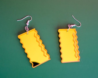 Pendientes con forma de láminas de lasaña / Joyería acrílica llamativa