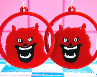 Película HAUSU / Joyería de terror / Pendientes de aro de gato de acrílico rojo y negro