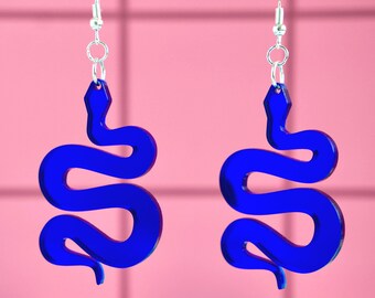 Pendientes de serpiente / acrílico azul espejo