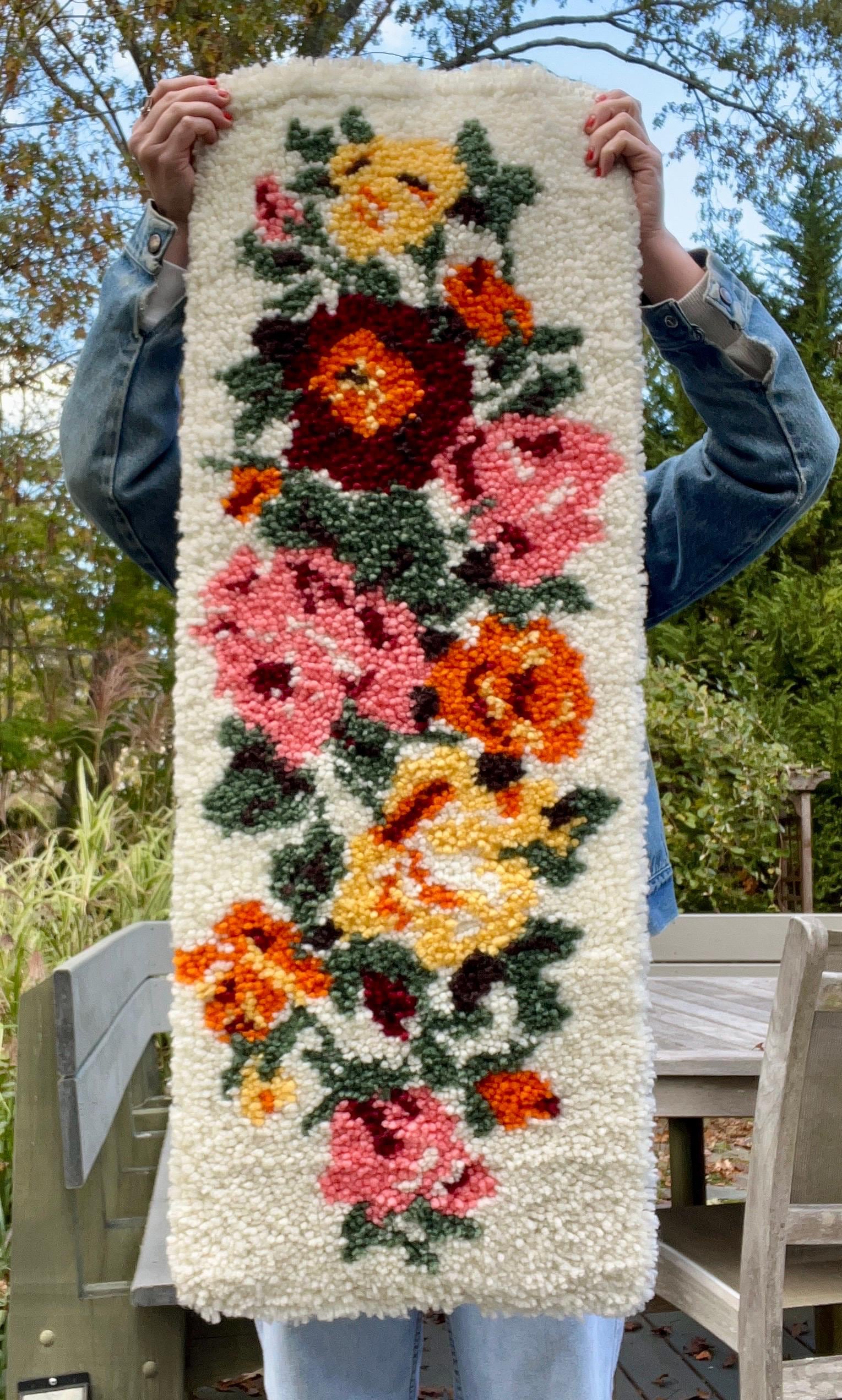 Vintage Floral Latch Hook Wall Hanging- 40x15 - Etsy