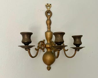 Vintage Brass 3 Arm Wall Sconce Candle Holder