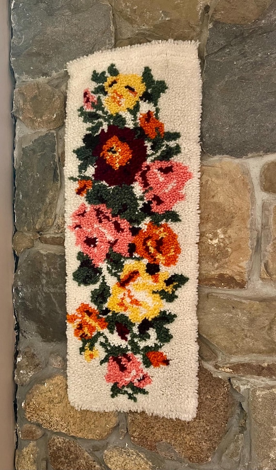 Vintage Floral Latch Hook Wall Hanging- 40x15 - Etsy
