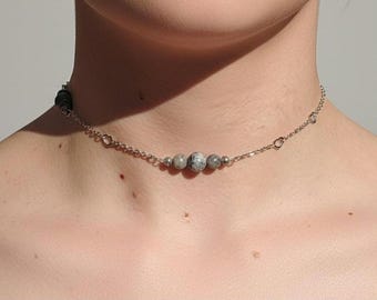 Labradorite and Steel Adjustable Crystal Chain Choker, Fairycore, Goth Choker, Boho, Healing Gemstone Choker for Protection, Spiritual Gift