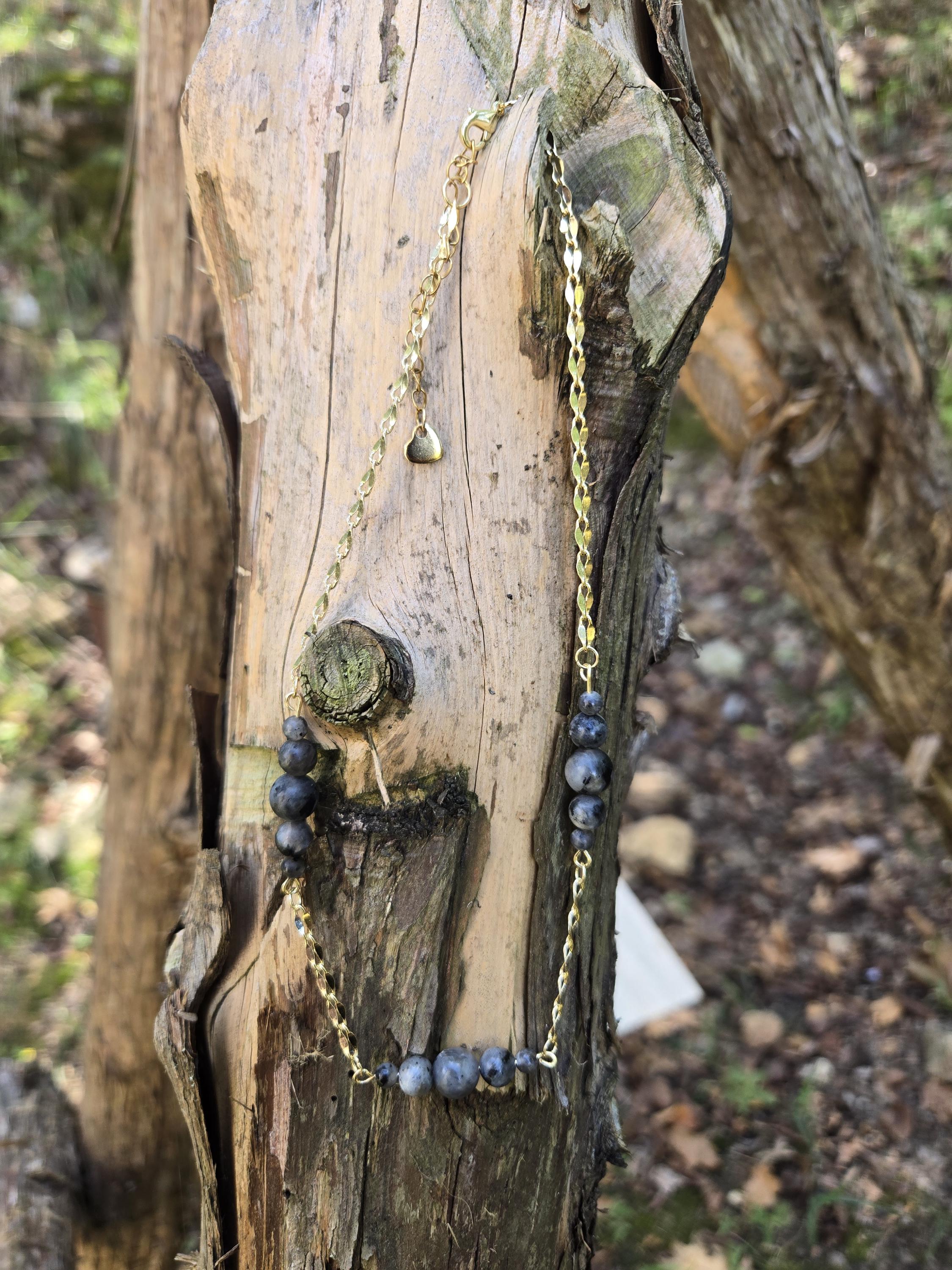 Labradorite and Gold Choker Necklace: 14k Gold Plated Crystal Chain - Thumbnail 4