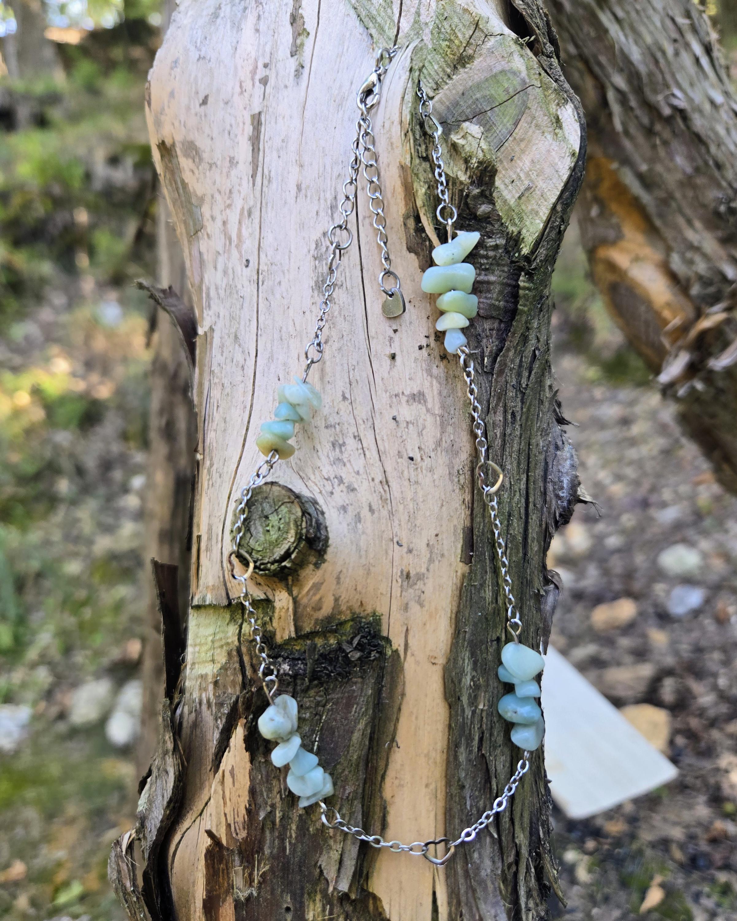 Amazonite and Stainless Steel Choker Necklace: Adjustable Crystal Chain, Fairycore Gothic Gift - Thumbnail 3