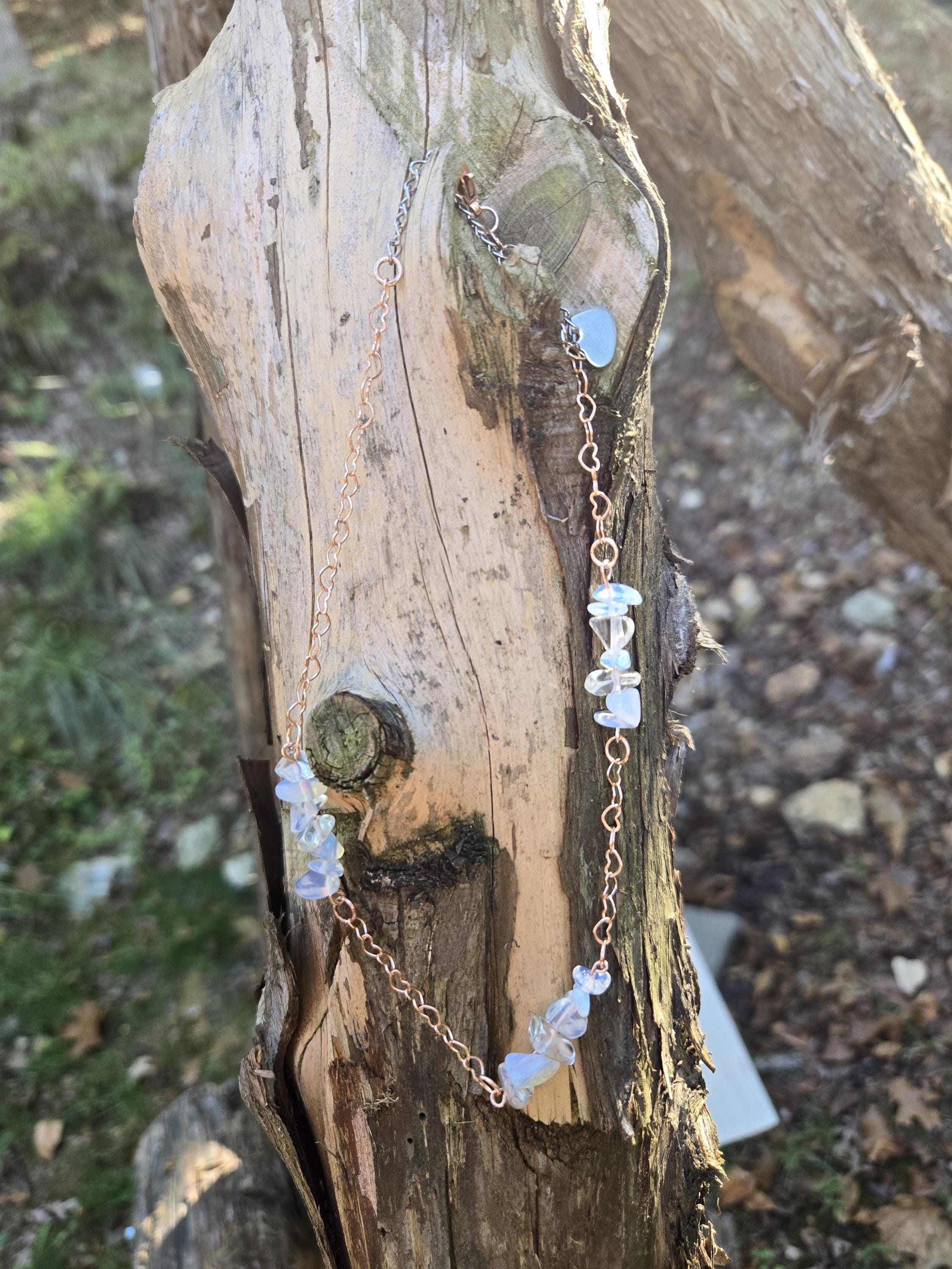 Opal and Rose Gold Crystal Choker: Rose Gold Plated Hearts, Fairycore Gothic Necklace - Thumbnail 4