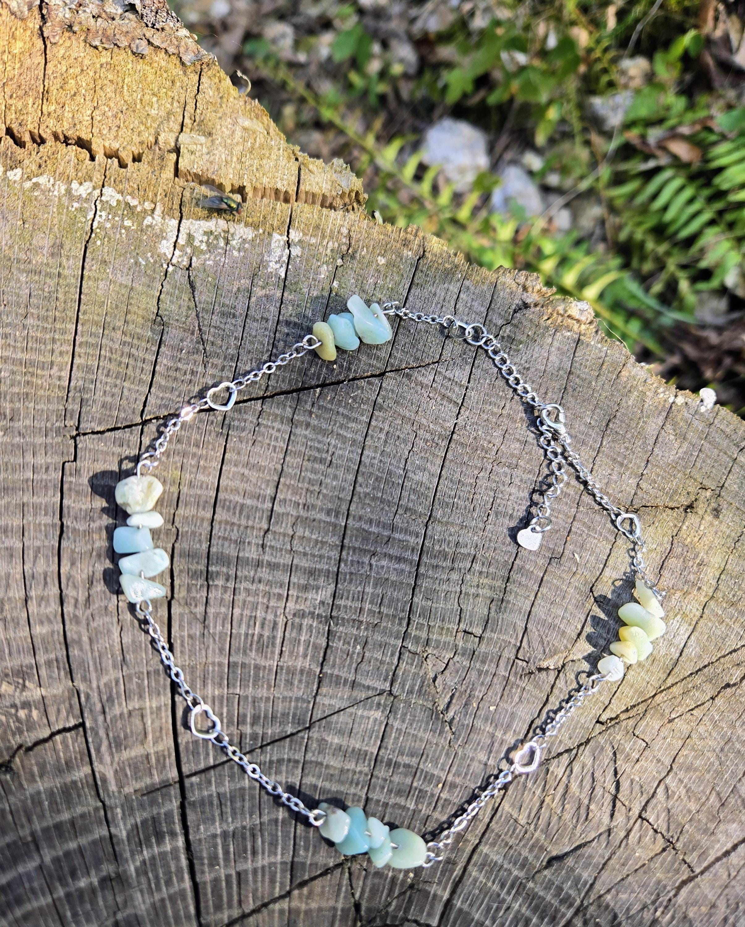 Amazonite and Stainless Steel Choker Necklace: Adjustable Crystal Chain, Fairycore Gothic Gift - Thumbnail 2