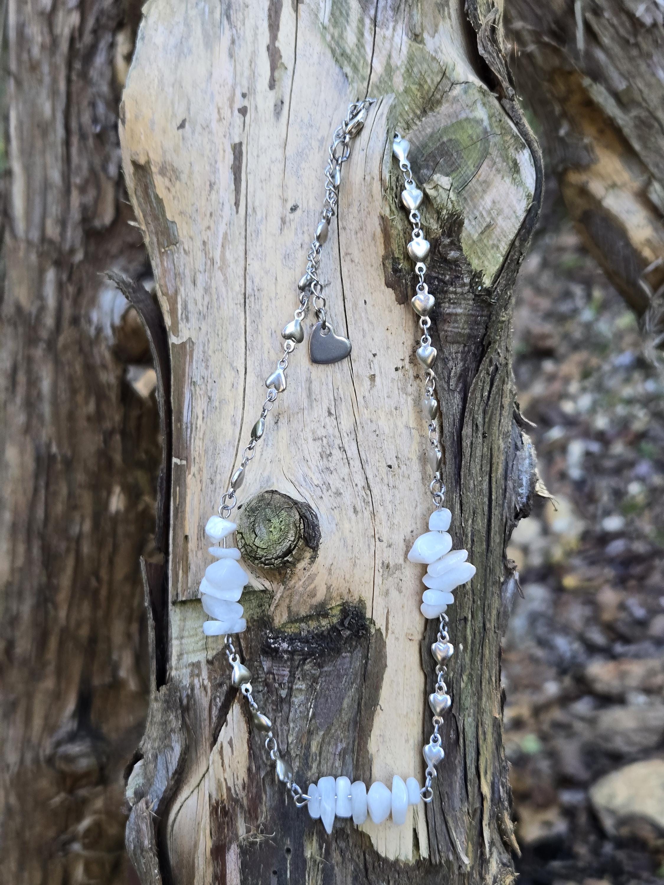 Moonstone and Steel Choker Necklace: Queen of Hearts Adjustable Crystal Chain - Thumbnail 5
