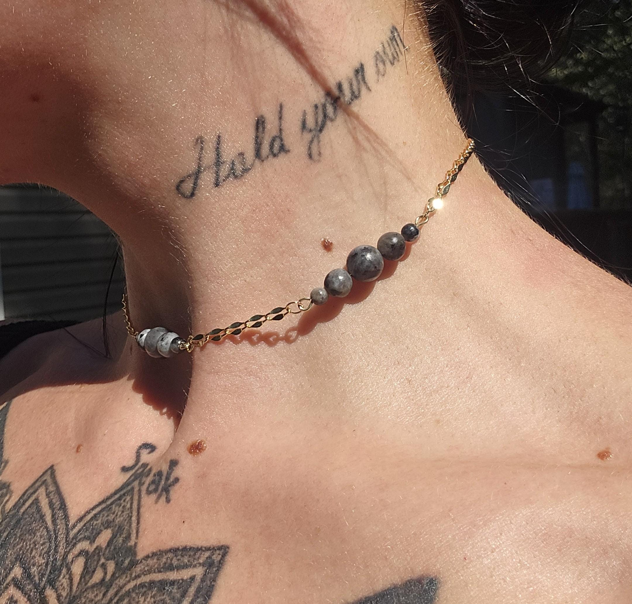 Labradorite and Gold Choker Necklace: 14k Gold Plated Crystal Chain - Thumbnail 5