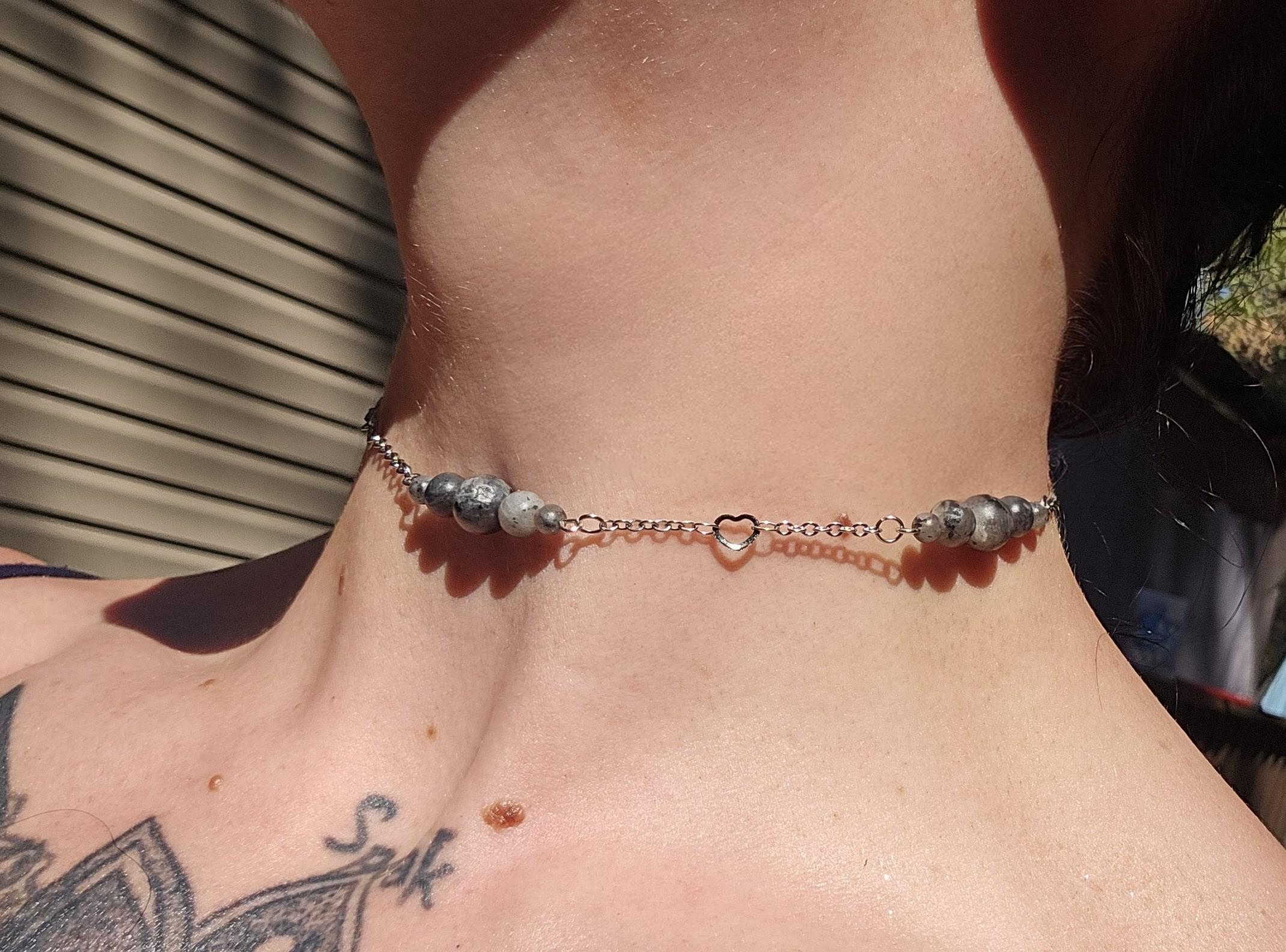Labradorite Choker Necklace: Stainless Steel Chain, Adjustable - Thumbnail 4