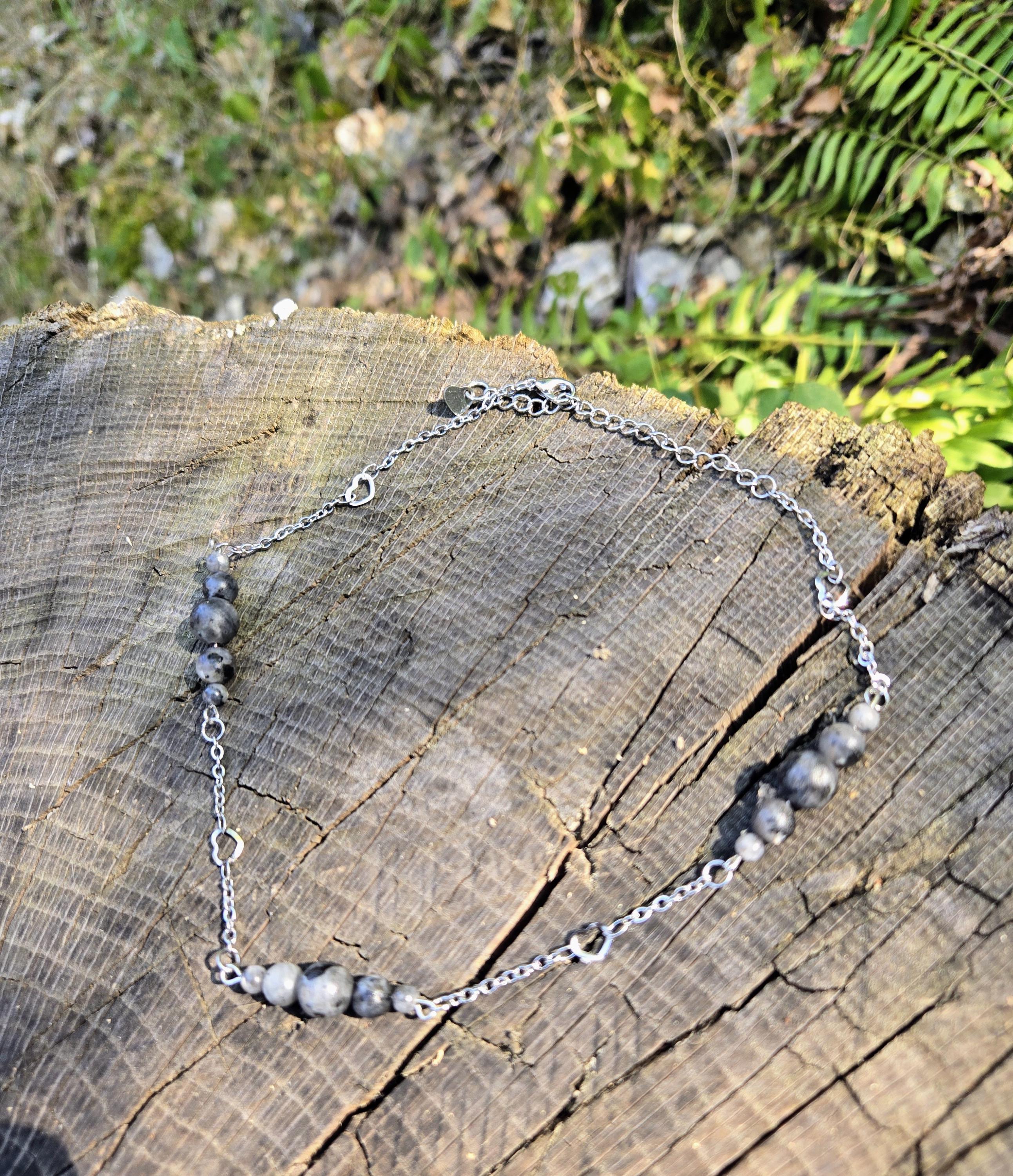 Labradorite Choker Necklace: Stainless Steel Chain, Adjustable - Thumbnail 2