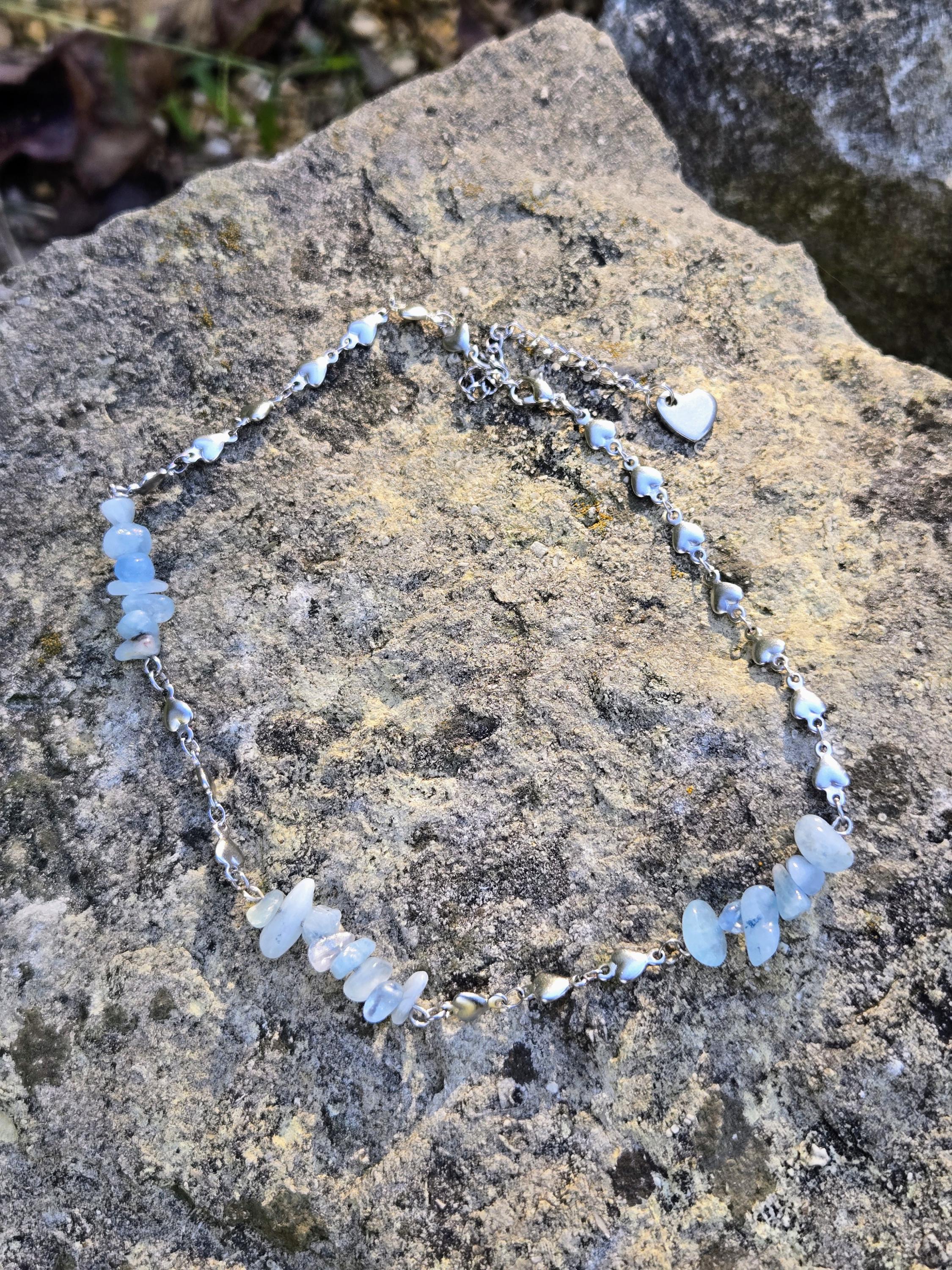 Aquamarine and Steel Crystal Choker Necklace: Queen of Hearts Adjustable Fairycore Gothic Dainty Necklace - Thumbnail 7