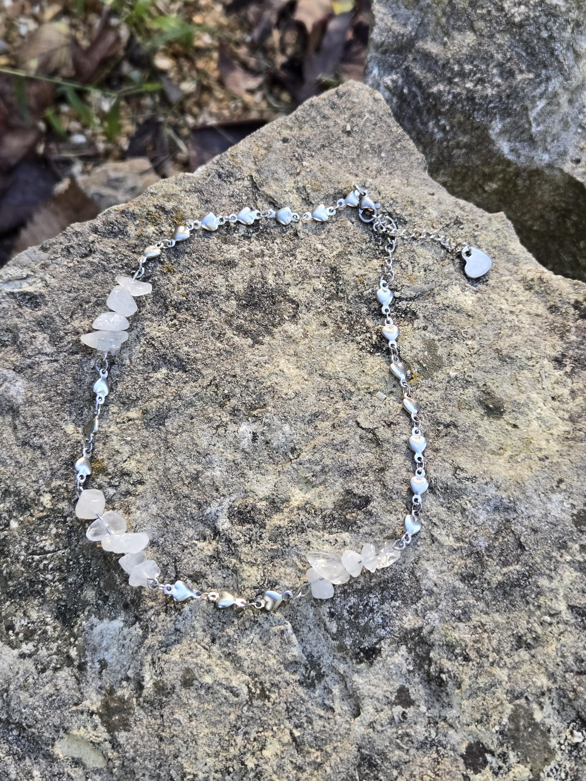 Quartz and Steel Choker Necklace: Queen of Hearts Dainty Crystal Gemstone Jewelry - Thumbnail 6