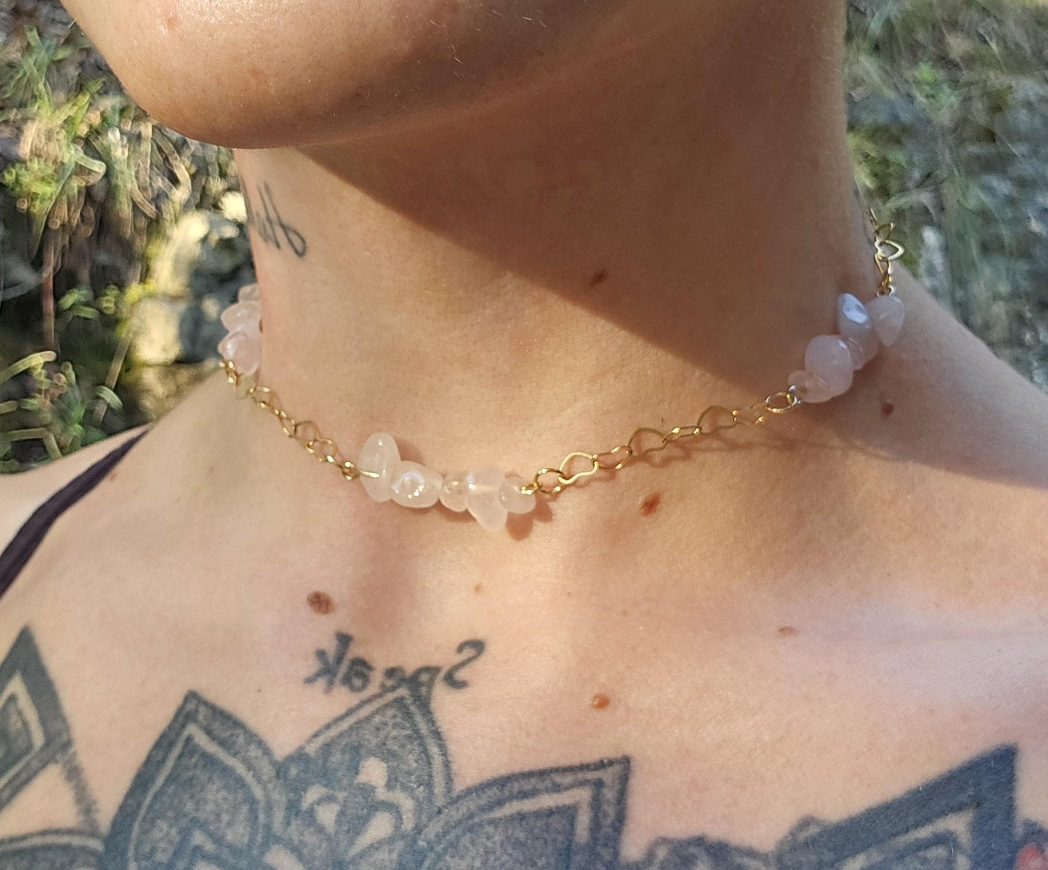 Rose Quartz & 18k Gold Plated Choker: Heart Chain Crystal Fairycore Gothic Necklace - Image 1