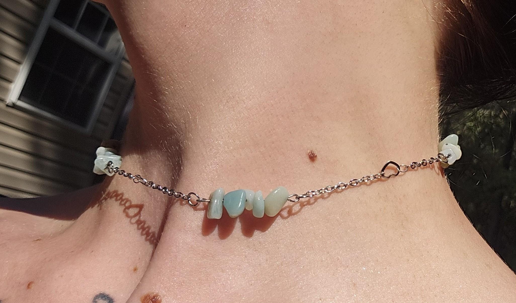 Amazonite and Stainless Steel Choker Necklace: Adjustable Crystal Chain, Fairycore Gothic Gift - Thumbnail 5