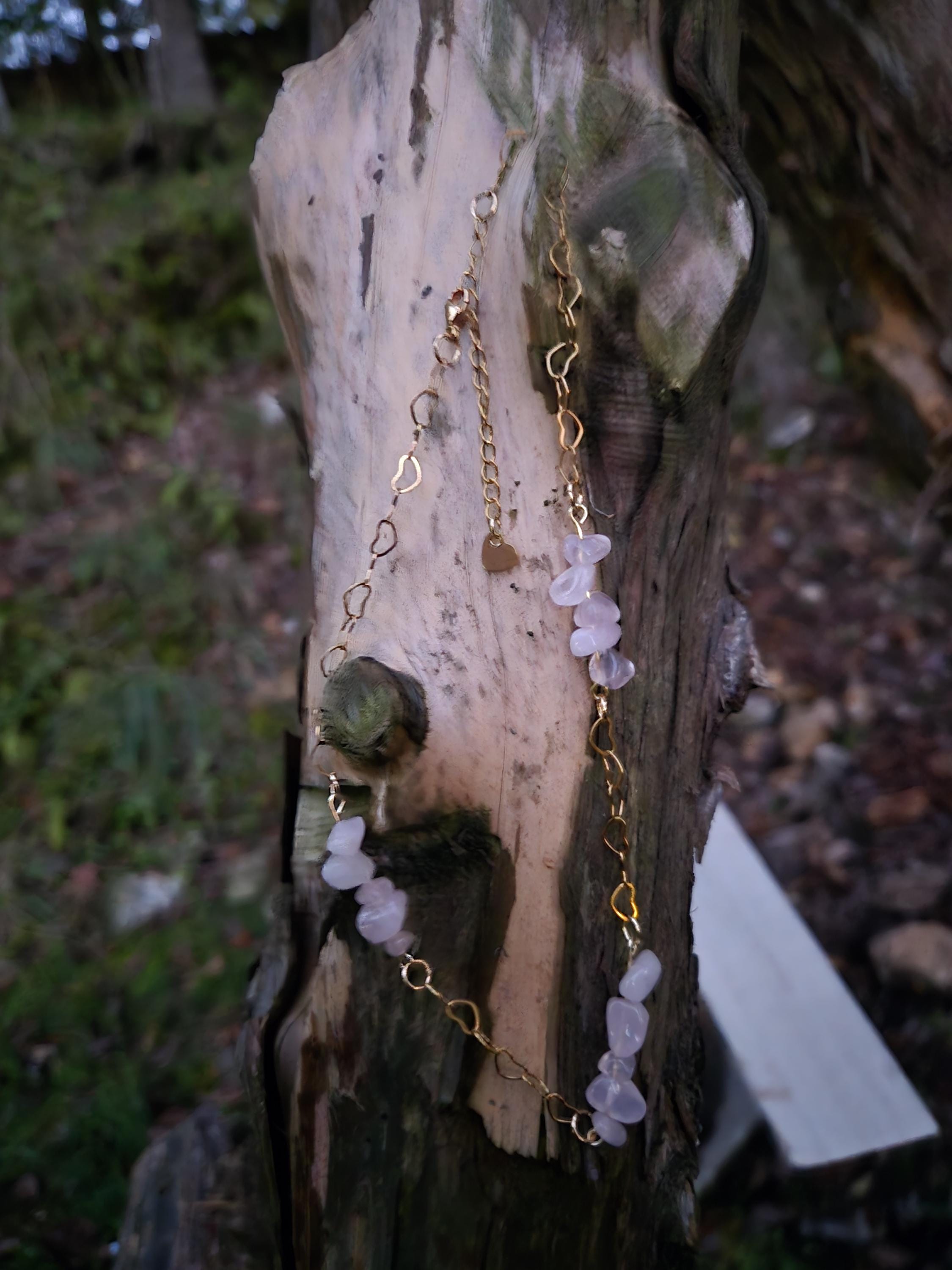 Rose Quartz & 18k Gold Plated Choker: Heart Chain Crystal Fairycore Gothic Necklace - Thumbnail 3