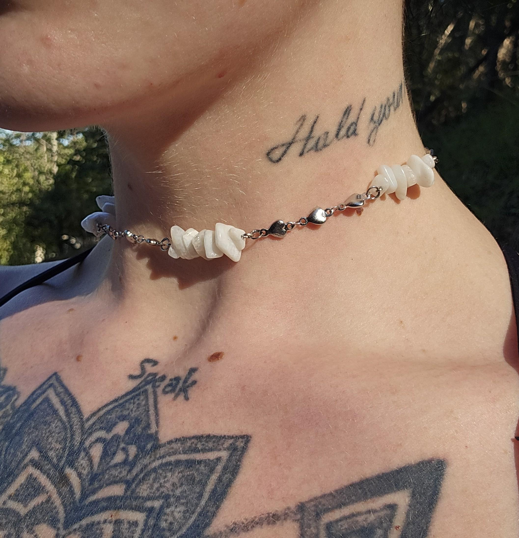 Moonstone and Steel Choker Necklace: Queen of Hearts Adjustable Crystal Chain - Image 1
