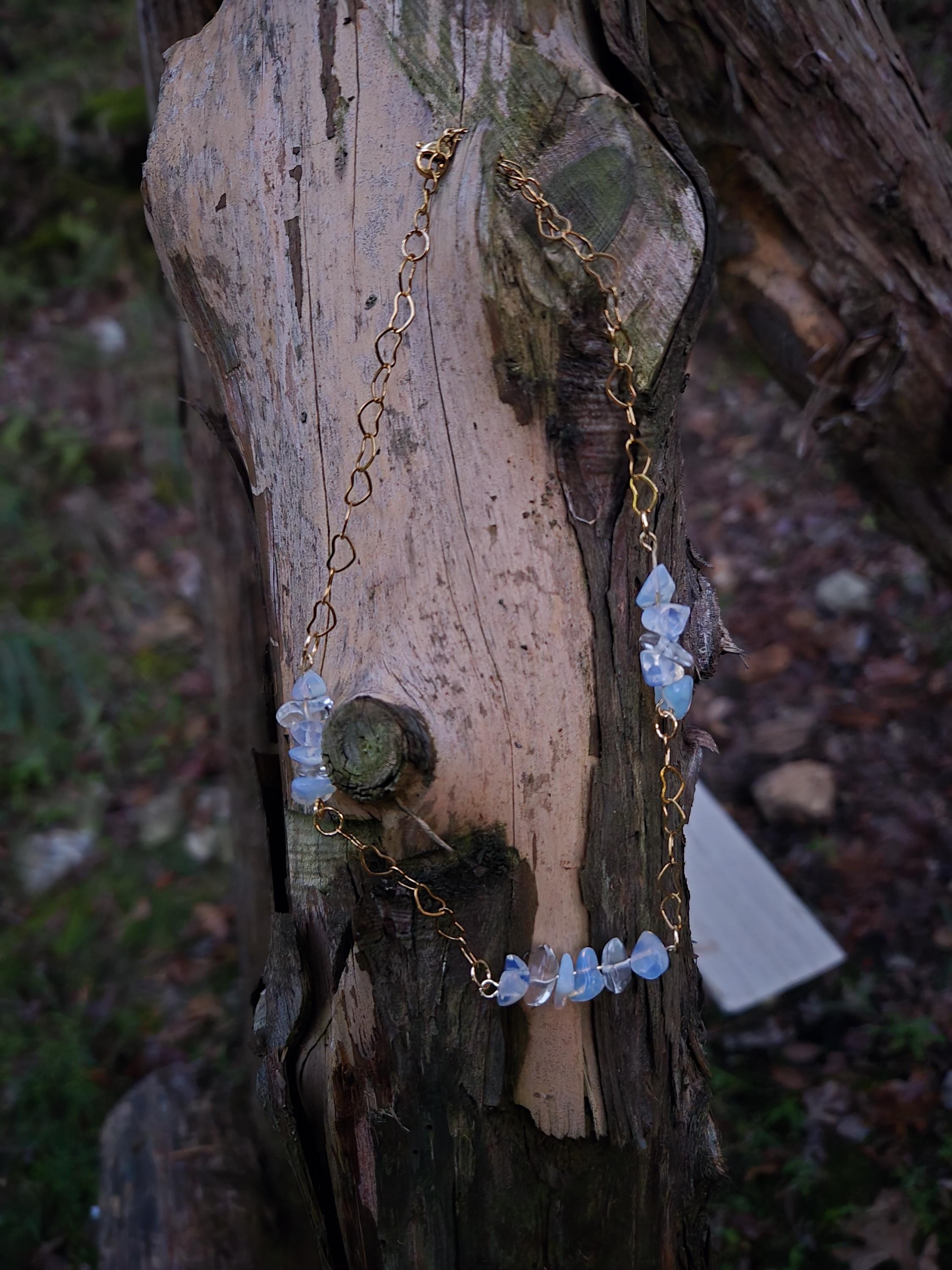 Opal & Gold Choker Necklace: 18k Gold Plated Crystal Fairycore Gothic Heart Chain - Thumbnail 3