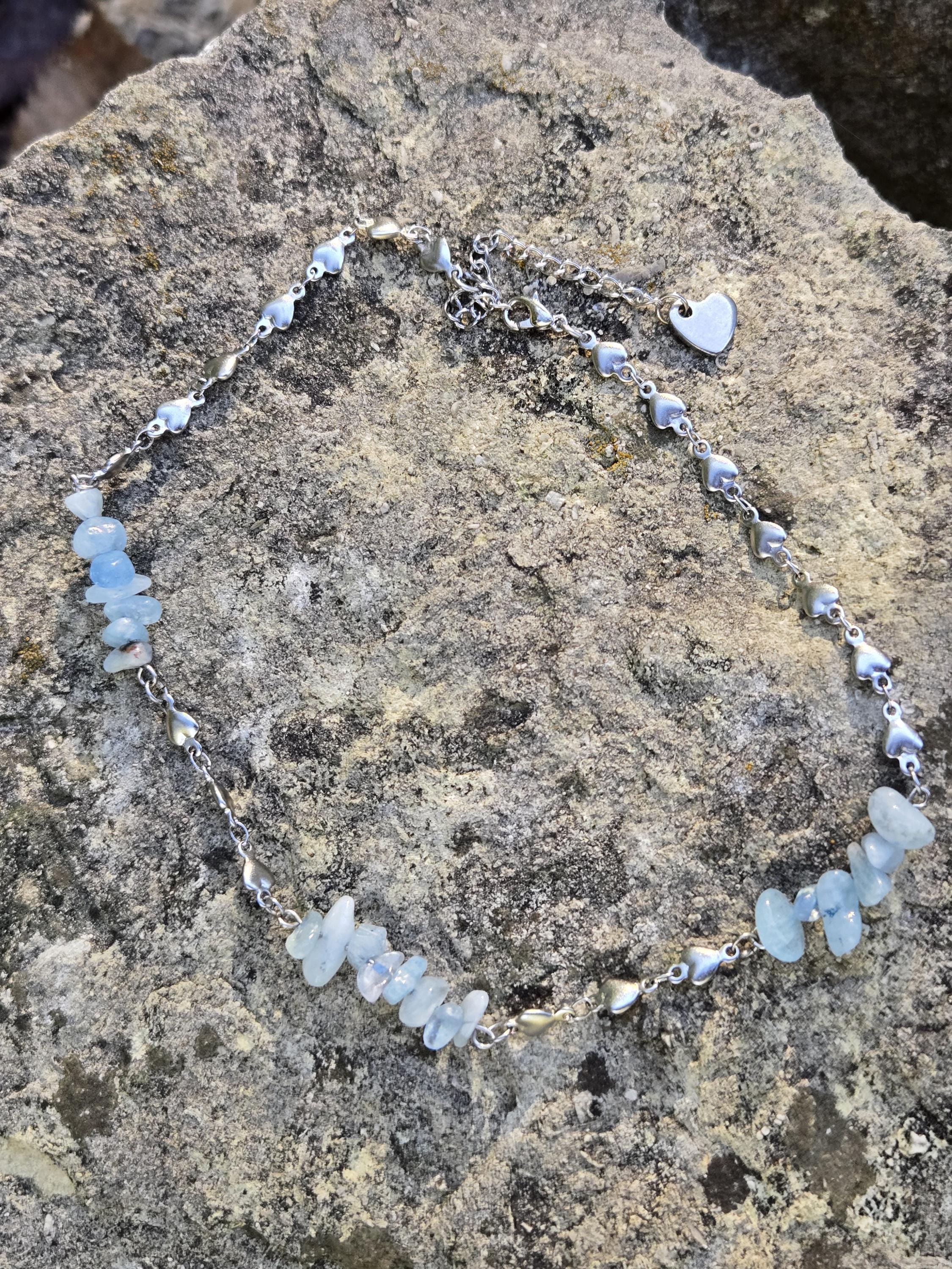 Aquamarine and Steel Crystal Choker Necklace: Queen of Hearts Adjustable Fairycore Gothic Dainty Necklace - Thumbnail 5