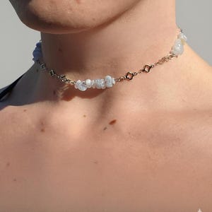 Blue Lace Agate and Steel Clover Crystal Chain Choker, Cottagecore, Goth Choker, Boho, Healing Gemstone for Protection, Spiritual Gift image 1
