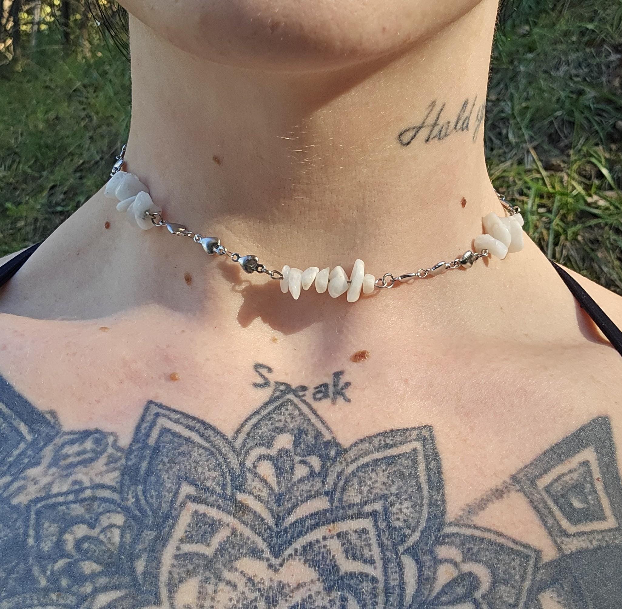 Moonstone and Steel Choker Necklace: Queen of Hearts Adjustable Crystal Chain - Thumbnail 3