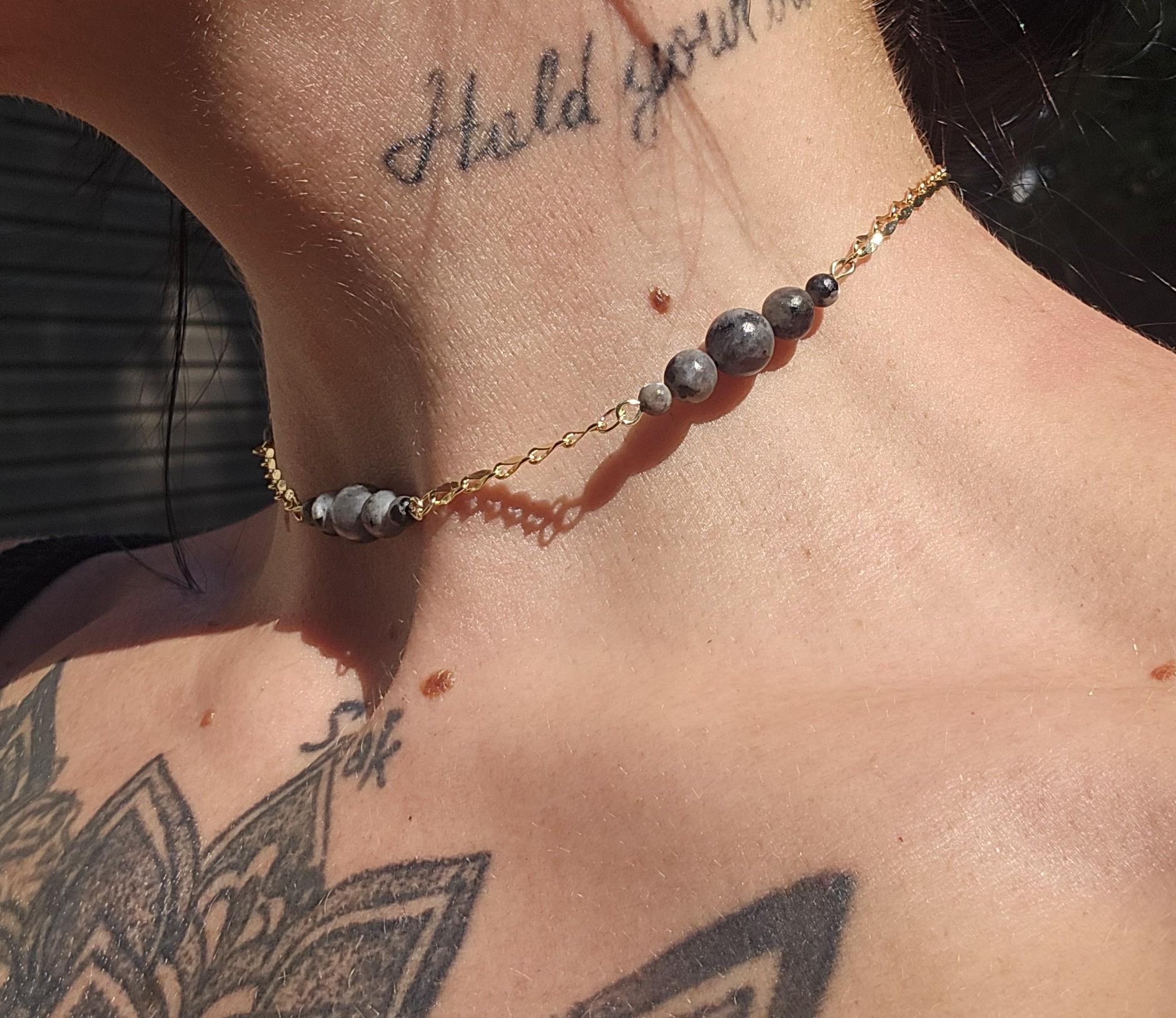 Labradorite and Gold Choker Necklace: 14k Gold Plated Crystal Chain - Thumbnail 2