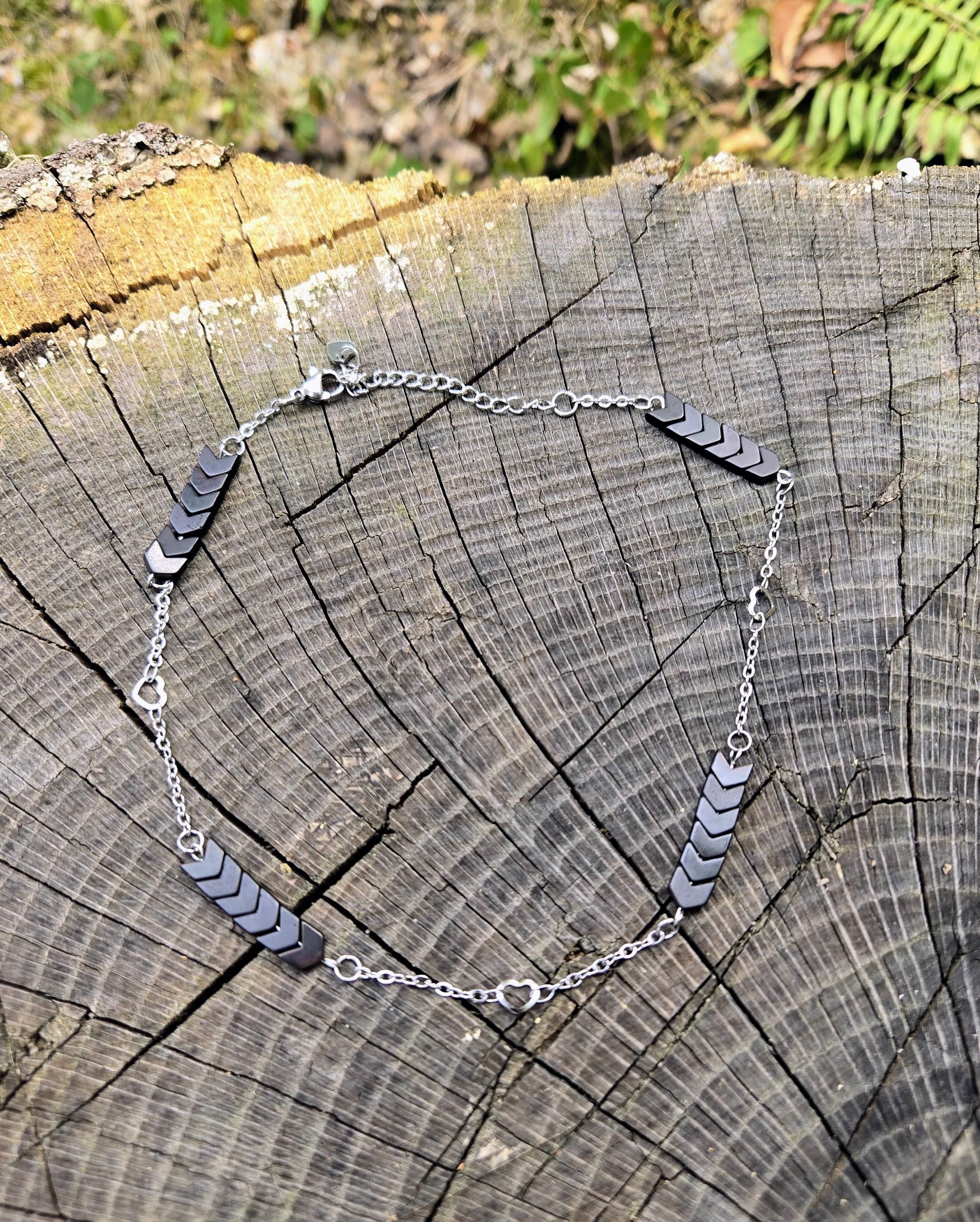 Hematite & Steel Choker Necklace: Adjustable Crystal Chain - Thumbnail 2