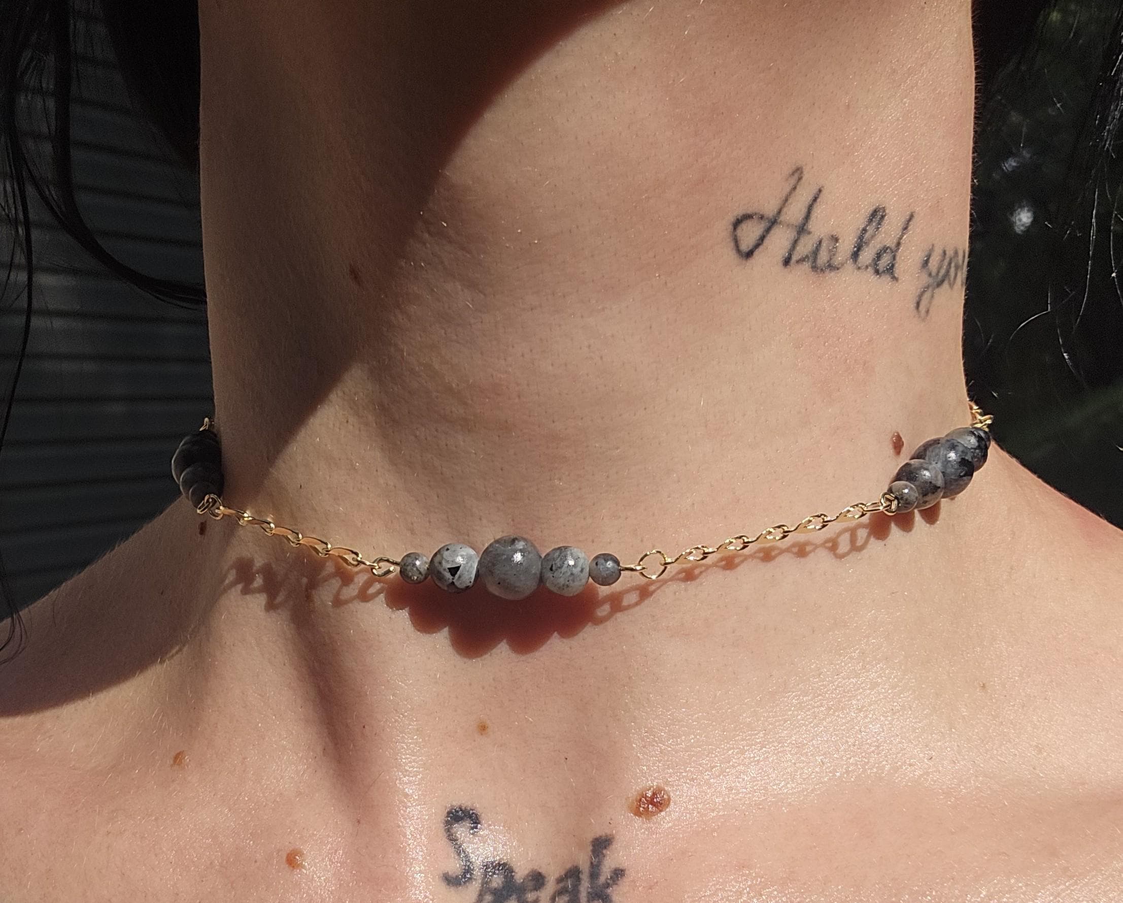 Labradorite and Gold Choker Necklace: 14k Gold Plated Crystal Chain