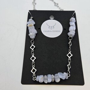 Blue Lace Agate and Steel Clover Crystal Chain Choker, Cottagecore, Goth Choker, Boho, Healing Gemstone for Protection, Spiritual Gift image 9