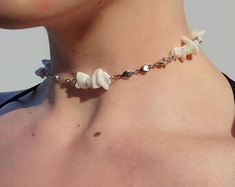 Mondstein und Stahl verstellbare Kristall Herz Kette Choker, Cottagecore, Goth Choker, Boho, Heilstein für Schutz, spirituelles Geschenk