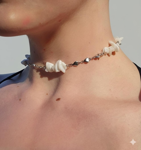 Moonstone and Steel Adjustable Crystal Heart Chain Choker 