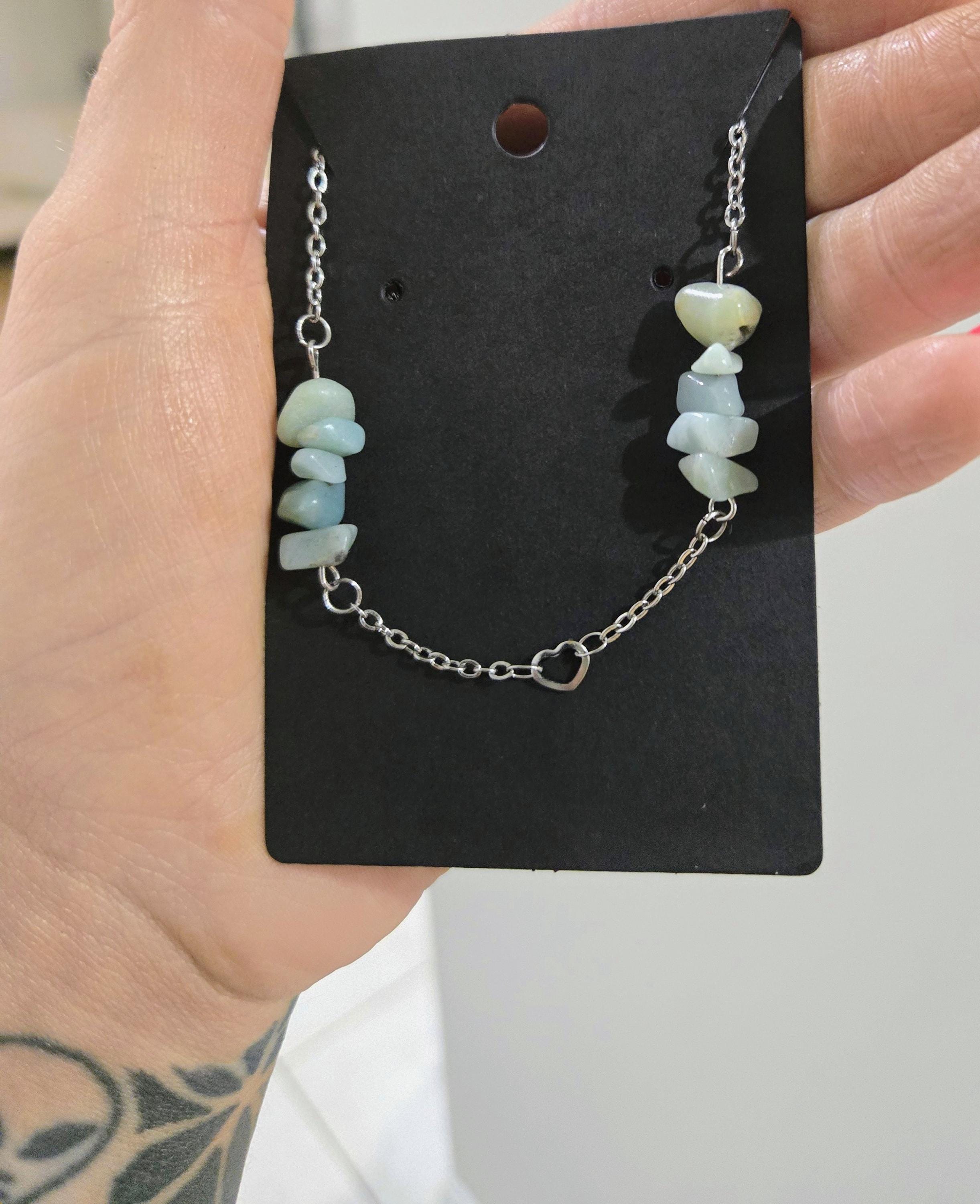Amazonite and Stainless Steel Choker Necklace: Adjustable Crystal Chain, Fairycore Gothic Gift - Thumbnail 4
