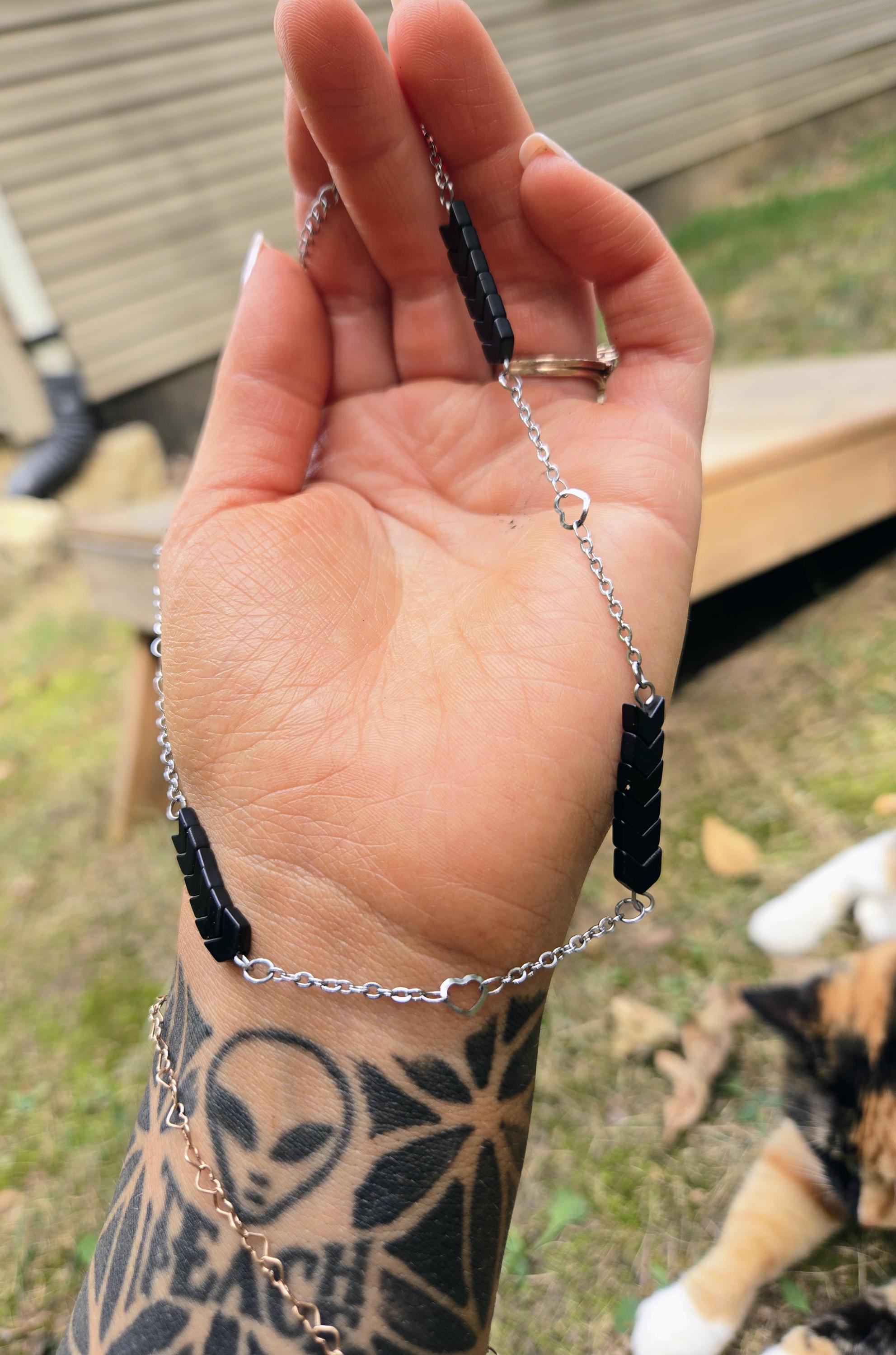 Hematite & Steel Choker Necklace: Adjustable Crystal Chain - Thumbnail 5