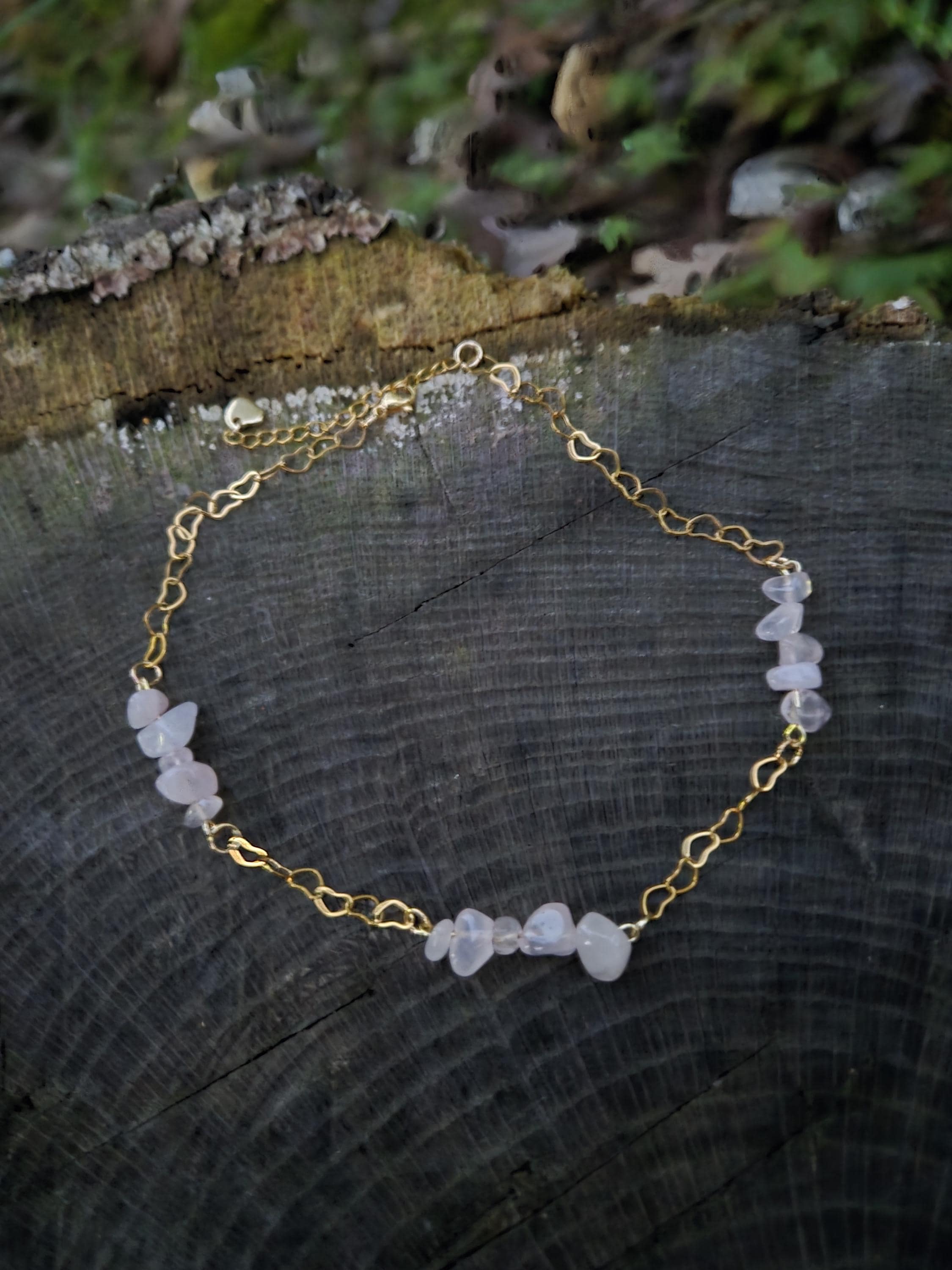 Rose Quartz & 18k Gold Plated Choker: Heart Chain Crystal Fairycore Gothic Necklace - Thumbnail 2