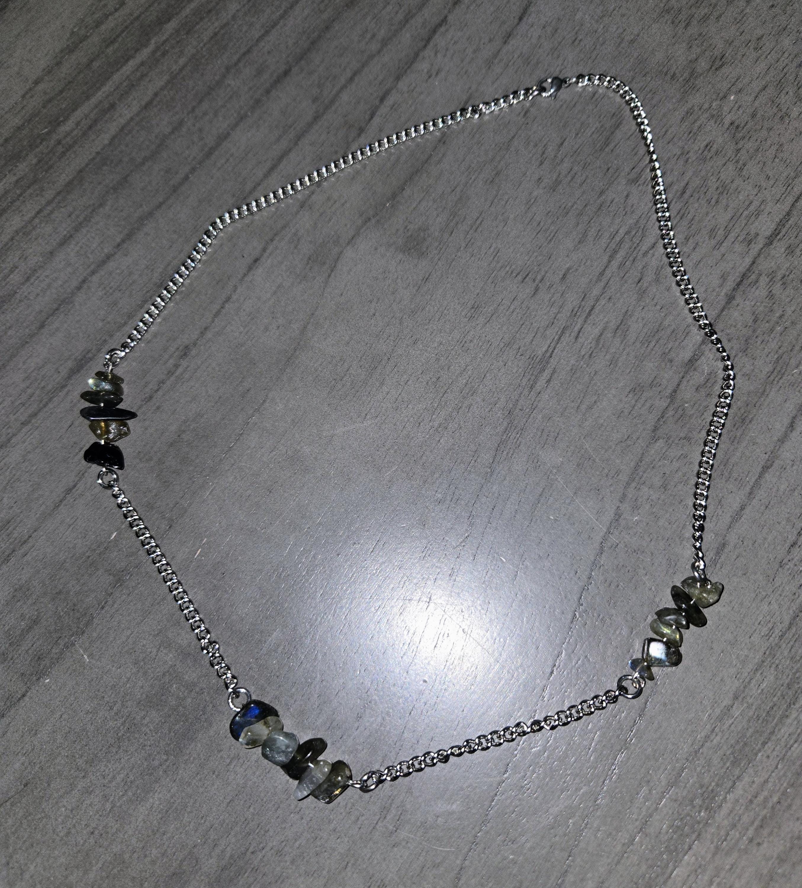 Labradorite and Stainless Steel Men's Crystal Gemstone Chain Necklace - Thumbnail 4