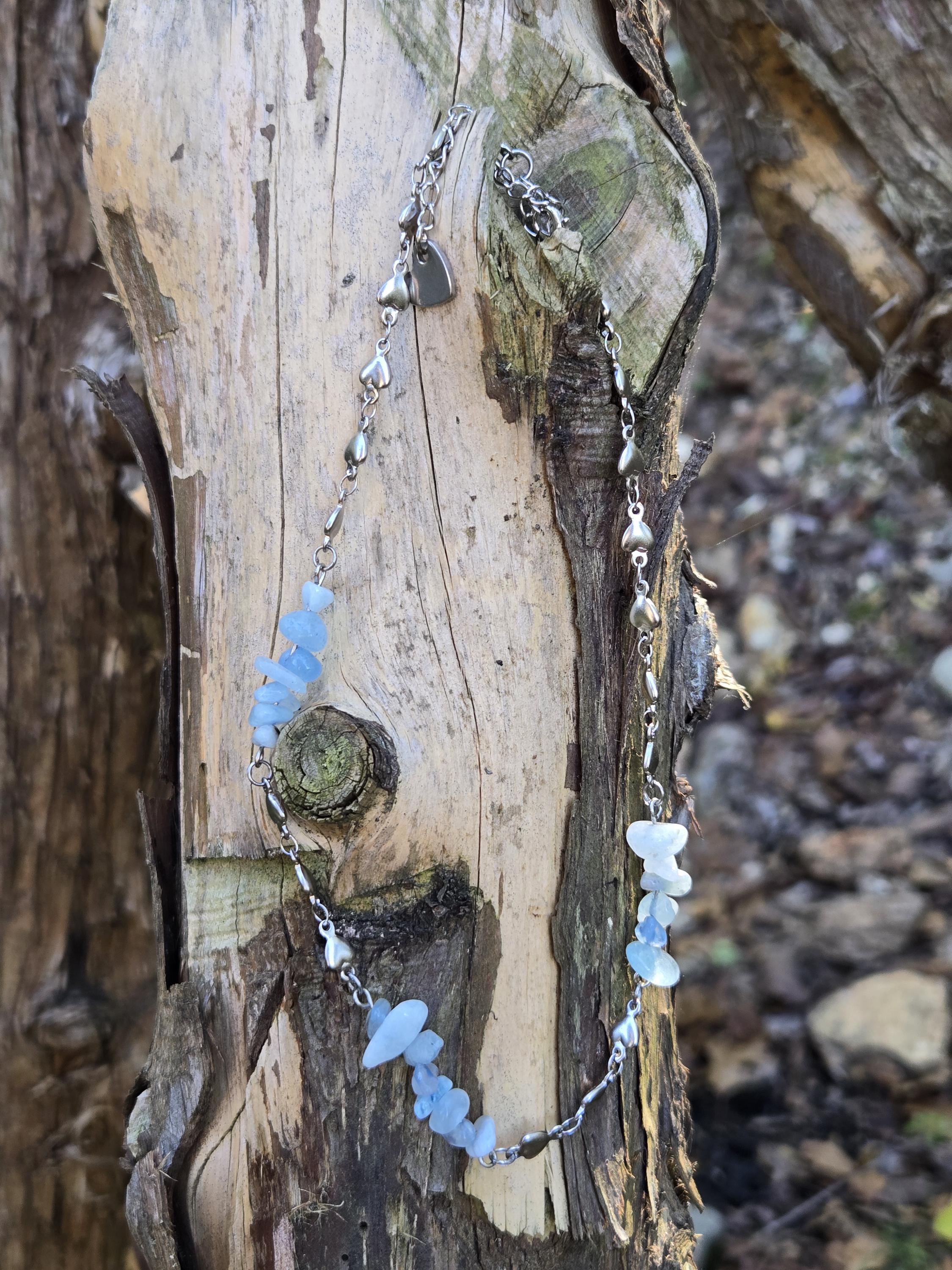 Aquamarine and Steel Crystal Choker Necklace: Queen of Hearts Adjustable Fairycore Gothic Dainty Necklace - Thumbnail 6