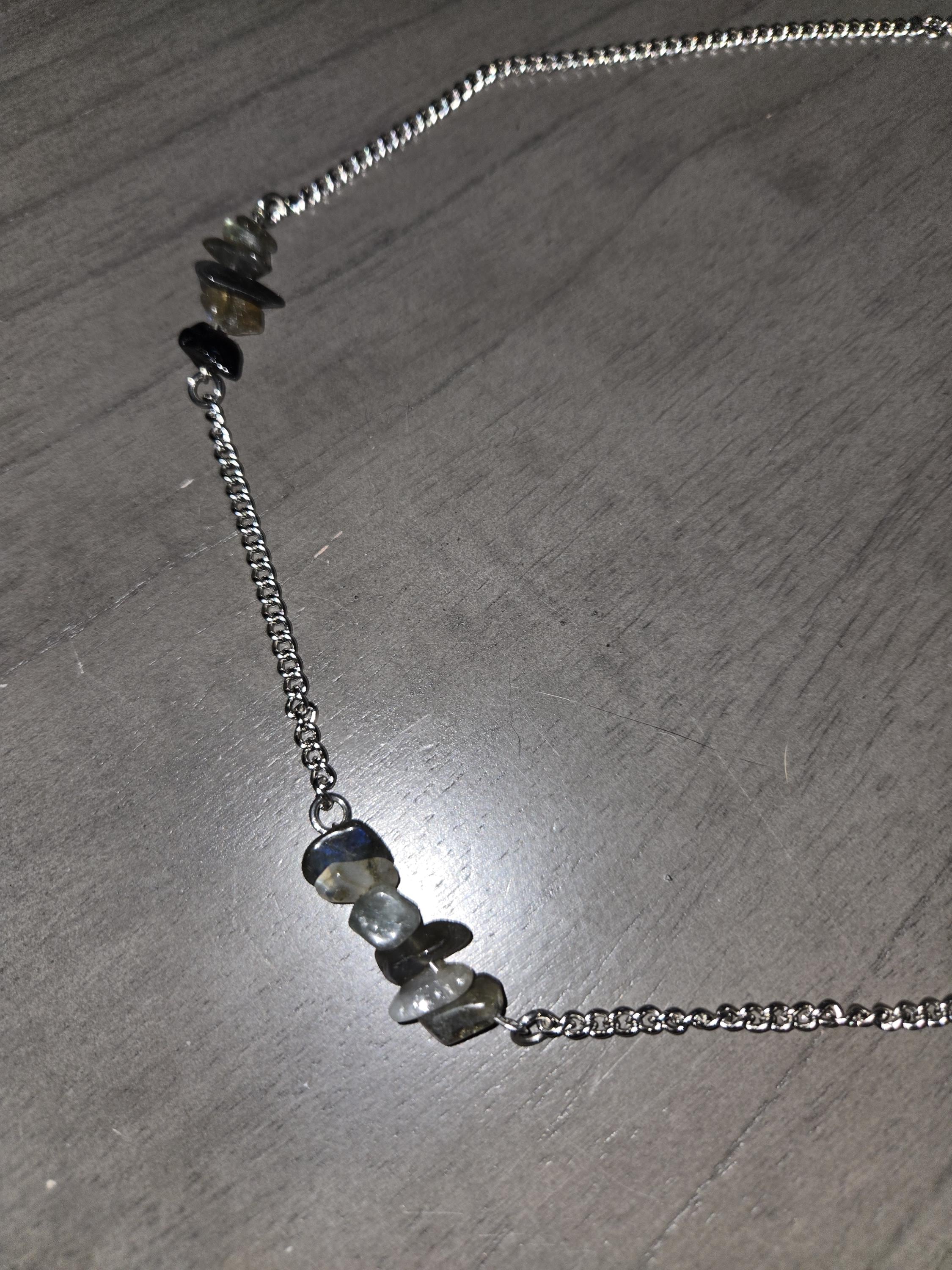 Labradorite and Stainless Steel Men's Crystal Gemstone Chain Necklace - Thumbnail 5