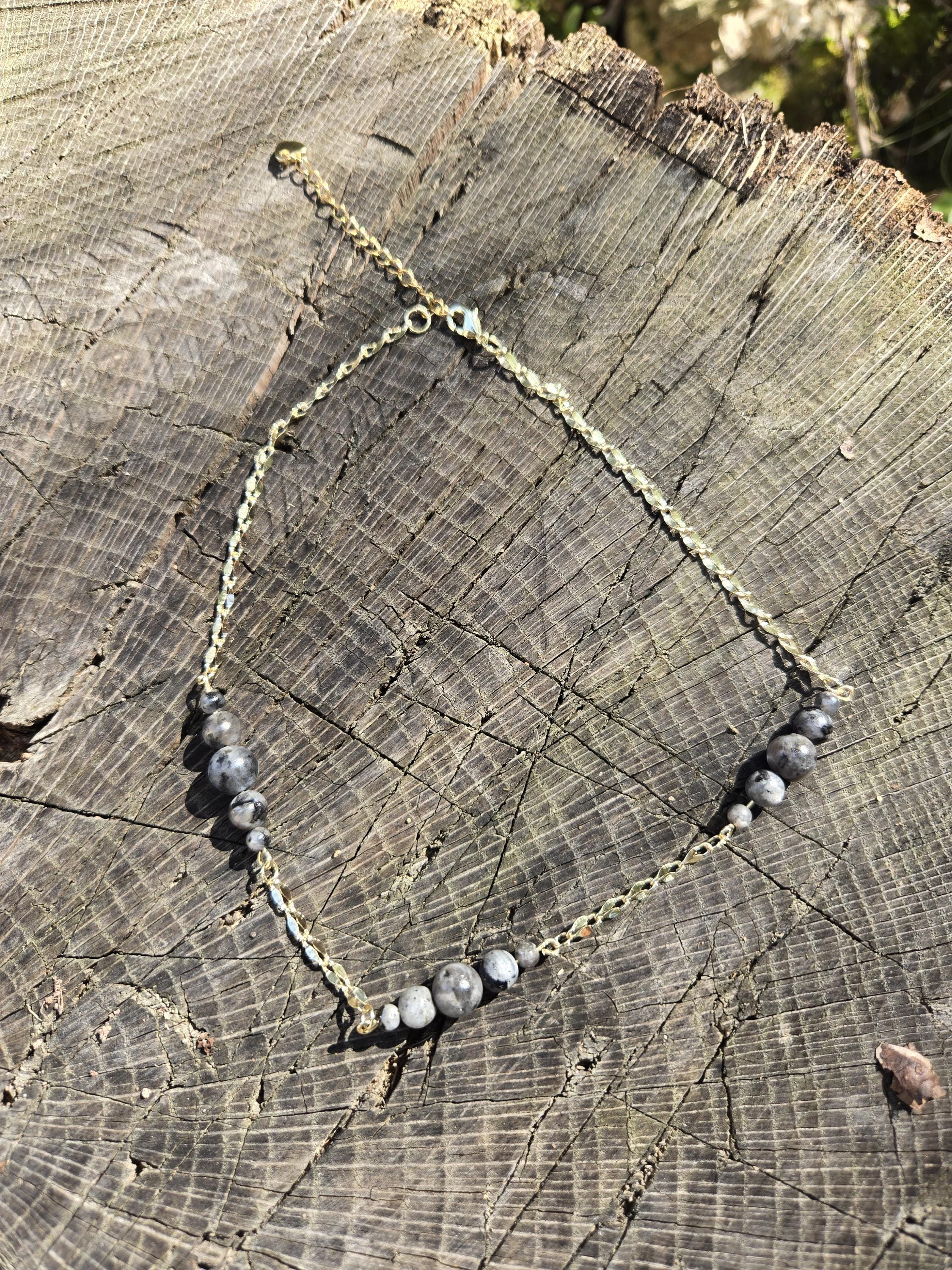 Labradorite and Gold Choker Necklace: 14k Gold Plated Crystal Chain - Thumbnail 3