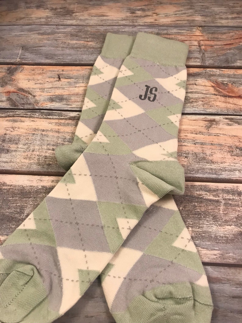 Groom Socks Sage Green Argyle Mens Monogram Socks Mens Etsy