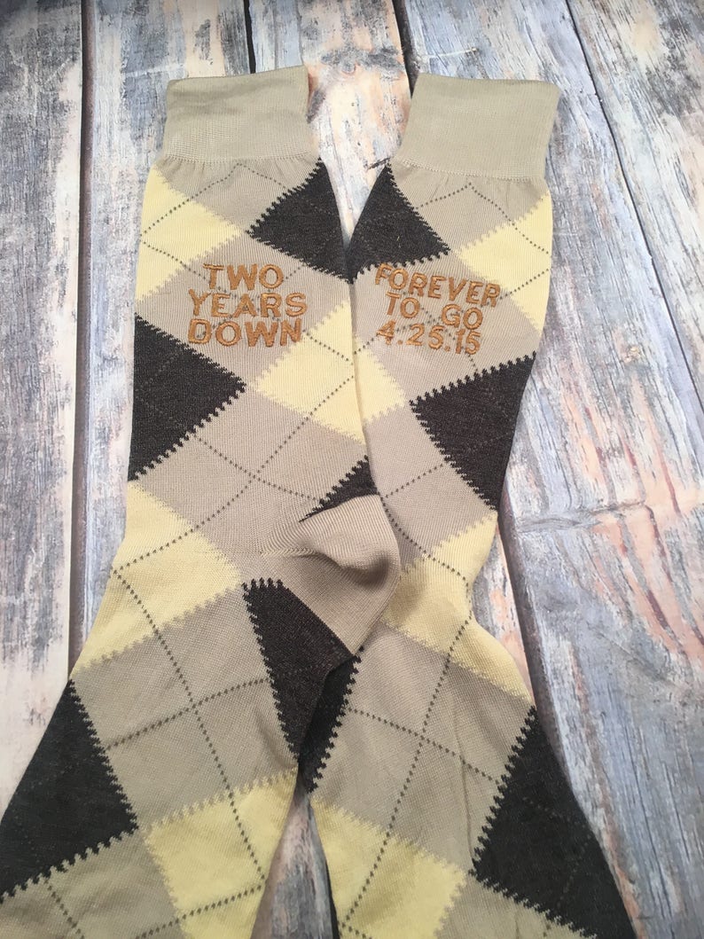 cotton husband gift embroidered socks two year anniversary gift mens dress socks Anniversary Socks second anniversary gift