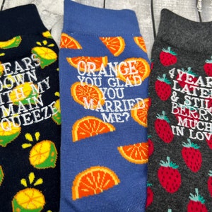 Personalized Fruit Anniversary Socks for Him, Embroidered 4th Anniversary Gift (3 Pair)
