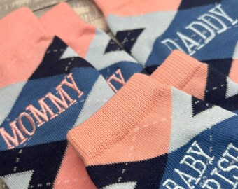 Gender Reveal Socks, Socks for New Mom, New Dad and Baby, Baby Shower Gift, Matching Socks for Mommy, Daddy, Baby, Baby Announcement Gift