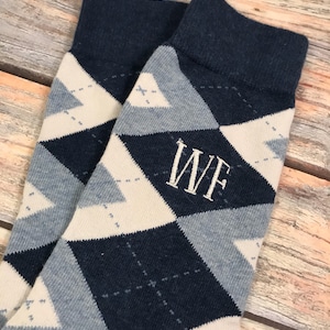 Groom socks - Navy and Light Blue Argyle -Mens dress socks - Groomsmen Gift - Monogram Socks - Wedding Party Gift