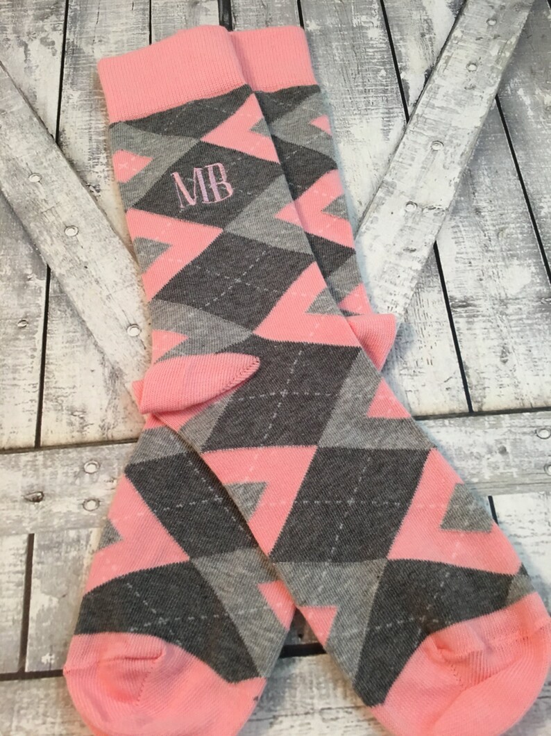Groom Socks Blush Pink Grey Argyle Mens Monogram Socks Etsy