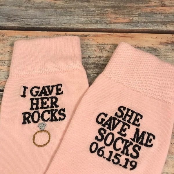 Groom Socks - Grooms Gift - Wedding Socks - Mens Gift - I Gave Her Rocks She Gave Me Socks - Gift From Bride - Blush - Pink - Mens Dress Soc