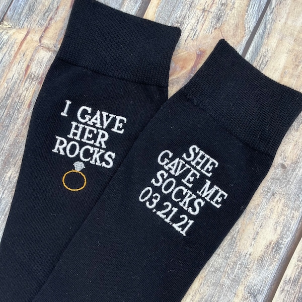 Groom Socks - Grooms Gift - Wedding Socks - Mens Gift - I Gave Her Rocks She Gave Me Socks - Gift From Bride - Blush - Pink - Mens Dress Soc