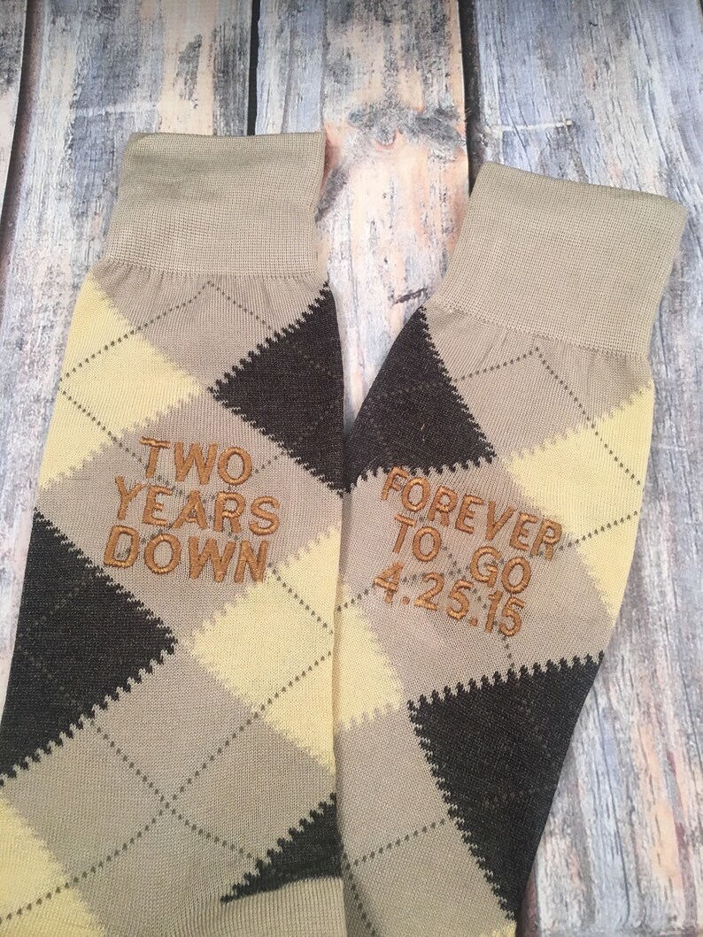 cotton husband gift embroidered socks two year anniversary gift mens dress socks Anniversary Socks second anniversary gift